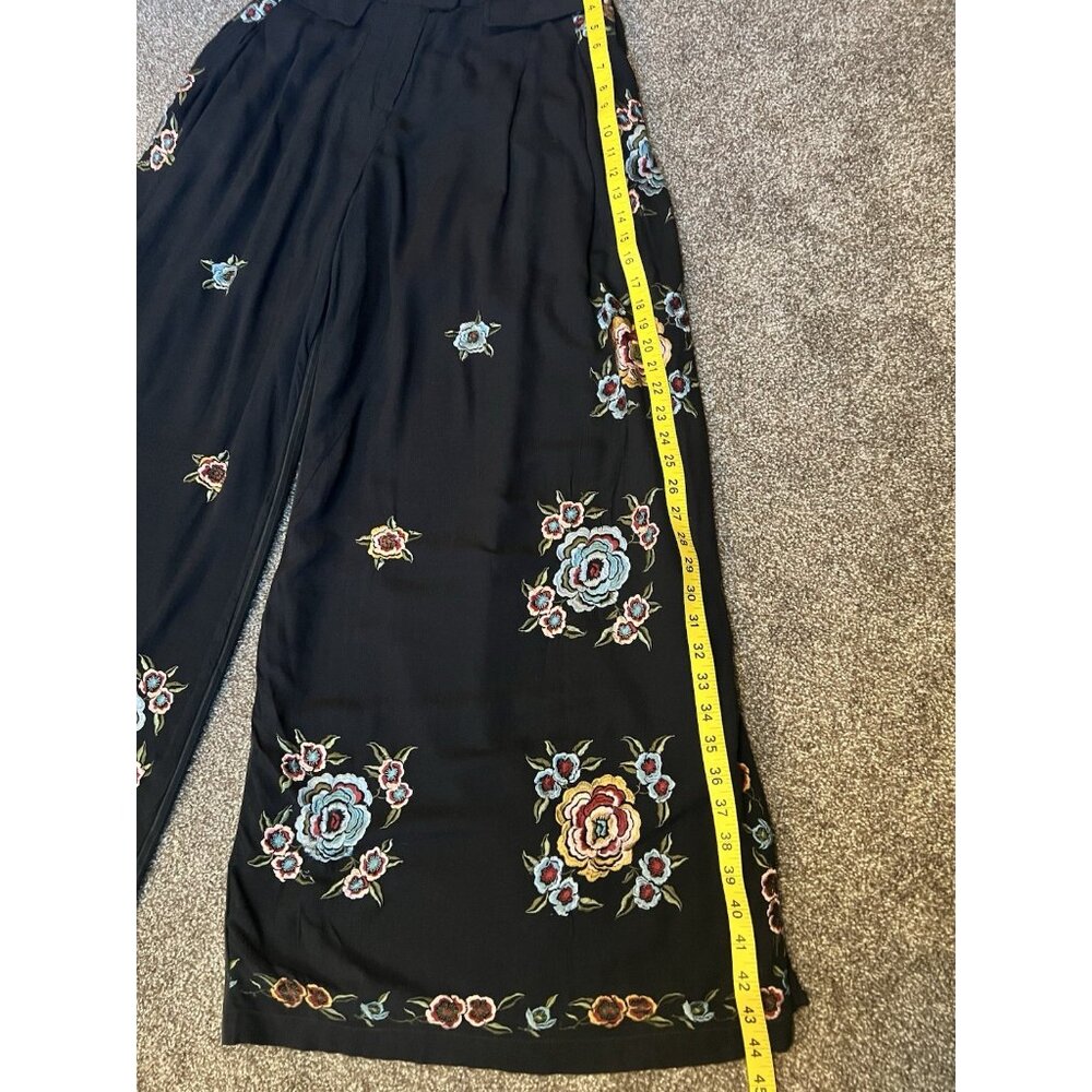 Free People Pants Wide leg Florence Embroidered Striped Boho Floral Size 8 - Picture 8 of 16